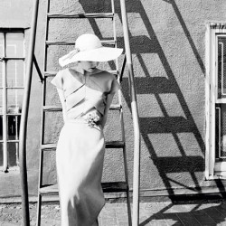 MODELING LINEN SUMMER DRESS, 1949