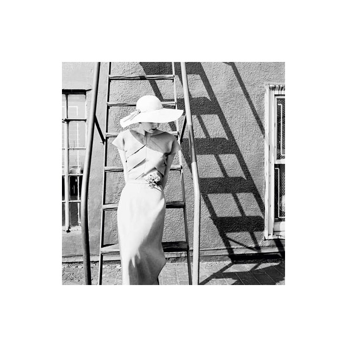 MODELING LINEN SUMMER DRESS, 1949