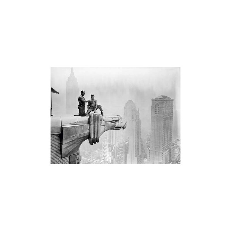 WORKMEN SMOKING ATOP GARGOYLE, 1940S