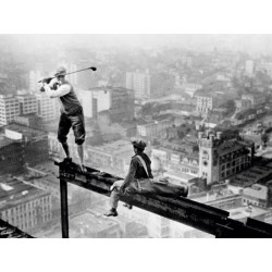 GOLFER TEEING OFF ON GIRDER HIGH ABOVE CITY, 1927