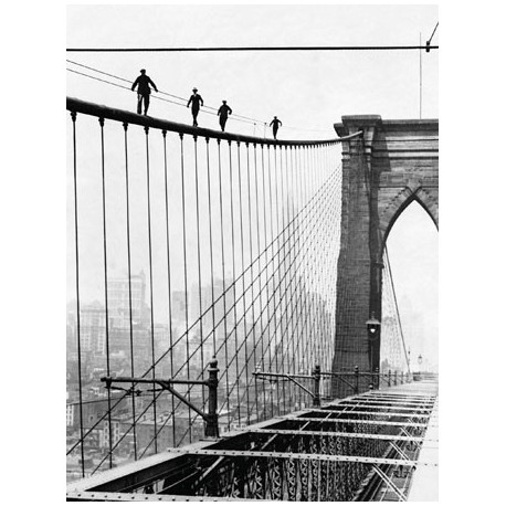 MEN WALK ON BROOKLYN BRIDGE, 1926