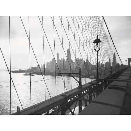 MANHATTAN SEEN THROUGH CABLES OF BROOKLYN BRIDGE, 1937