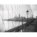 MANHATTAN SEEN THROUGH CABLES OF BROOKLYN BRIDGE, 1937