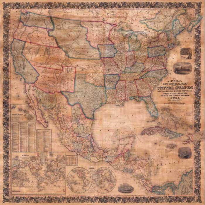 MAP OF THE UNITED STATES AND NORTH AMERICA, 1856