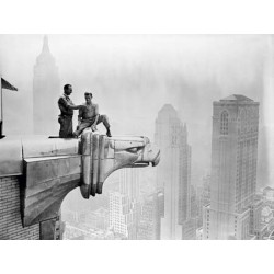 WORKMEN SMOKING ATOP GARGOYLE, 1940S