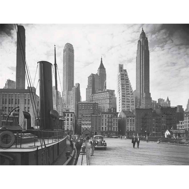 NEW YORK SKYLINE WITH TUGBOAT, 1937