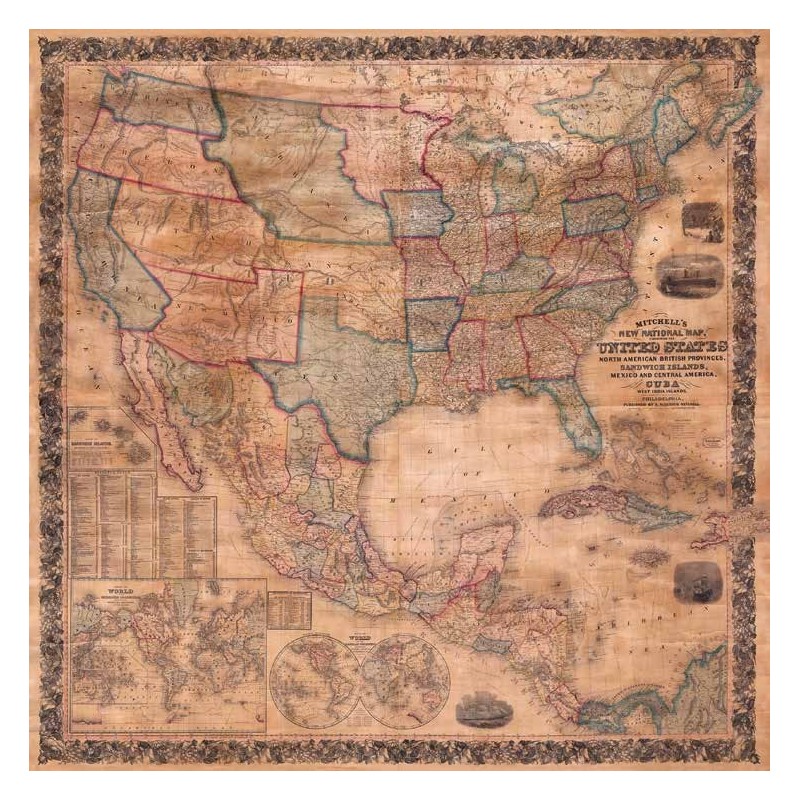 MAP OF THE UNITED STATES AND NORTH AMERICA, 1856