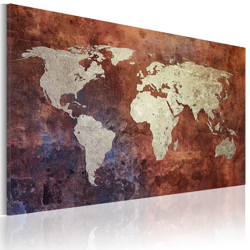 Cuadro Mapa del mundo color metal oxidado