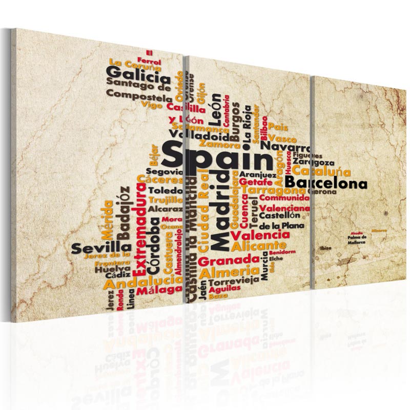 Cuadro España: Mapa de texto en colores de la bandera nacional