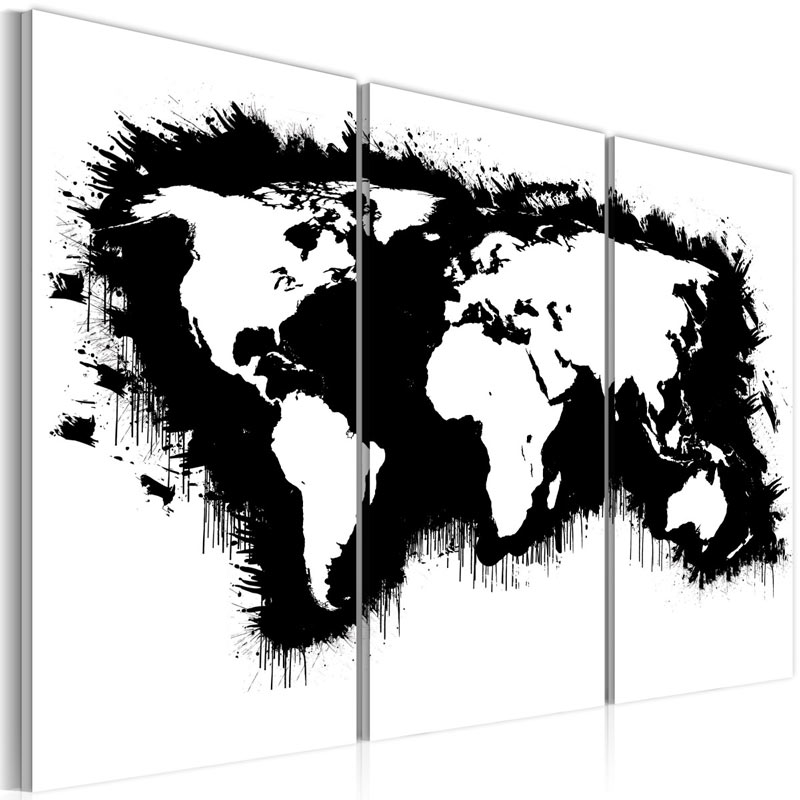 Cuadro Mapa monocromático del mundo - tríptico