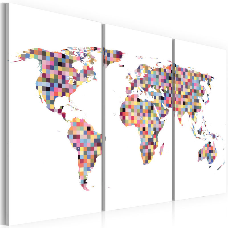 Cuadro Mapa del Mundo - píxeles - tríptico