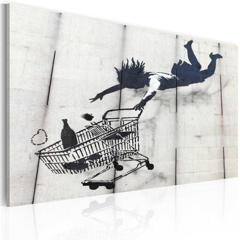 Cuadro Muyer con un carrito de compras cayente (Banksy)