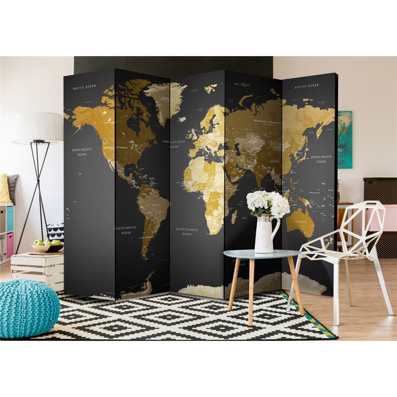 Biombo Room divider - World map on dark background
