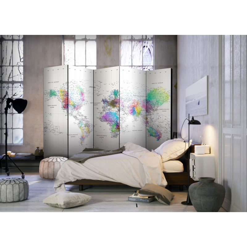 Biombo Room divider – White-colorful world map