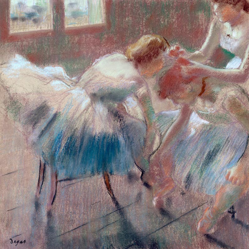 Three Dancers preparing for Class