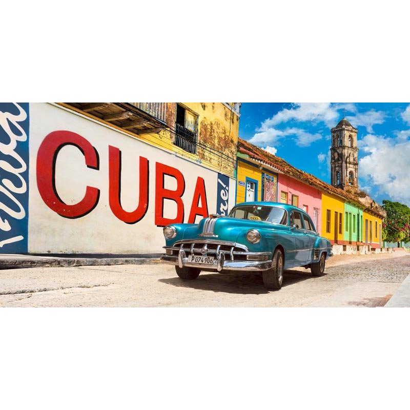 Vintage car and mural, Cuba