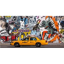 Taxi and mural painting in Soho, NYC