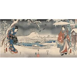 Snowy landscape with a woman and a man, 1853
