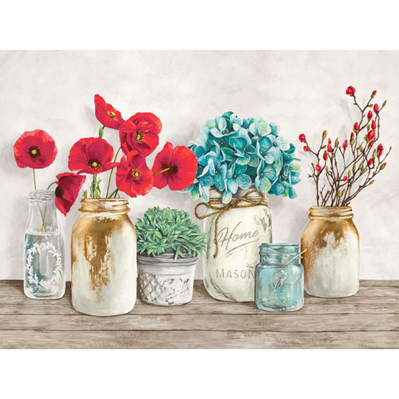Floral composition with Mason Jars