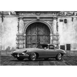 Roadster in front of Classic Palace (BW)