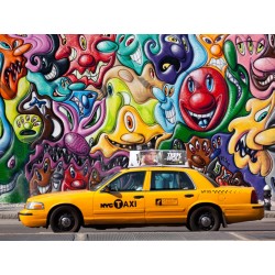 Taxi and mural painting in Soho, NYC