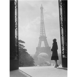 Woman looking toward Eiffel Tower