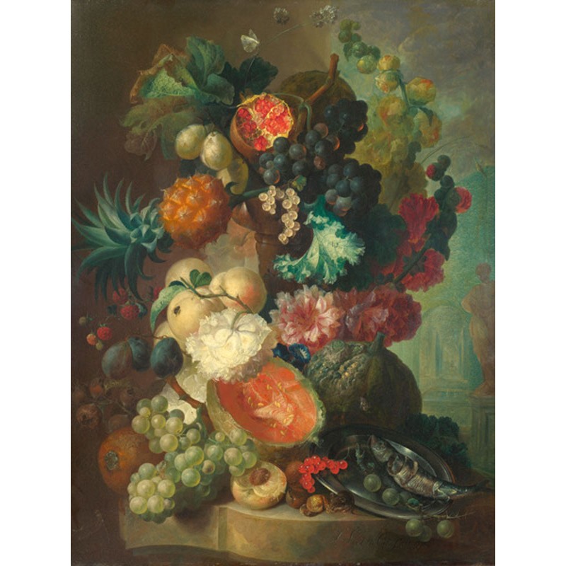 Fruit, flowers and a fish