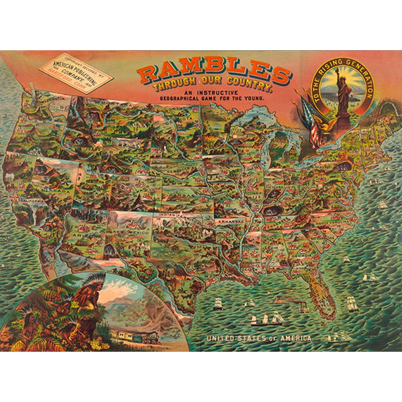Game board with map of America, 1890